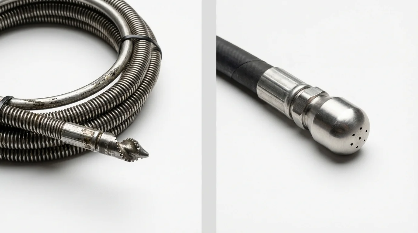 Drain snake cable and hydro jetting nozzle used for drain cleaning in Paradise, PA