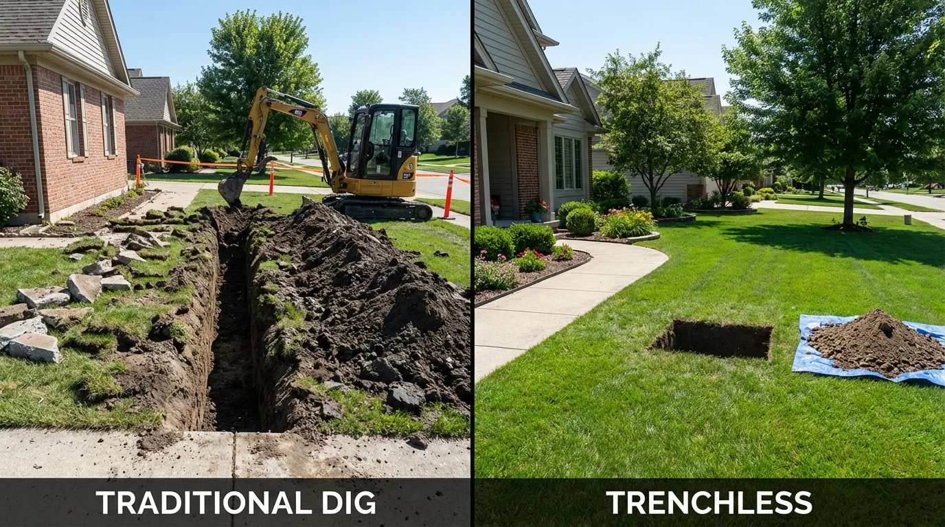 Trenchless sewer repair with minimal yard damage versus traditional excavation in Paradise, PA